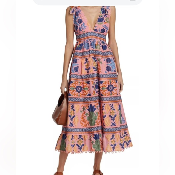 FARM Rio Dresses & Skirts - FARM Rio Seashell Tapestry Tiered Midi Dress